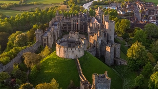 View of Arundal Castle from the sky - Chauffeur driven travel throught the UK.