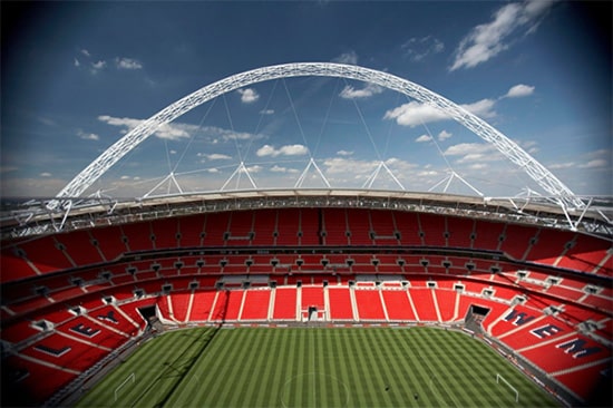 Wembley Stadium ready for a football match, having arrived by UK chauffeur service.